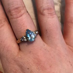 Teardrop Aquamarine March birthstone ring gold